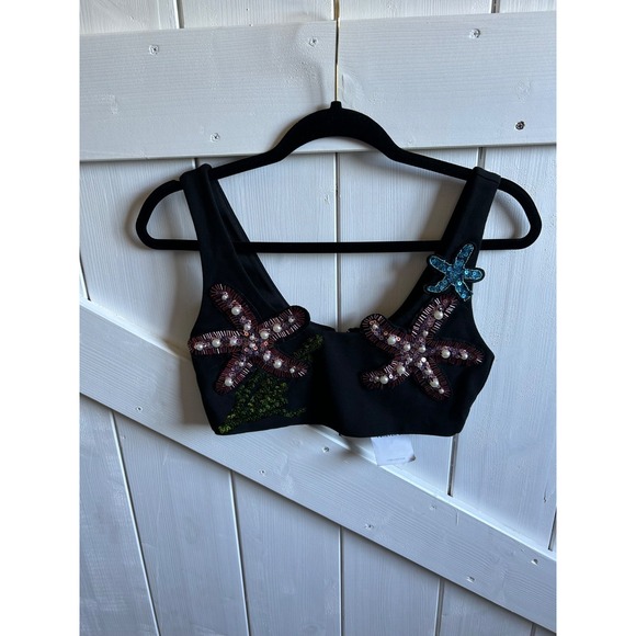 Forever 21 Crop Top Women's Small Black Sequin Starfish Embellished NWT - Picture 3 of 5